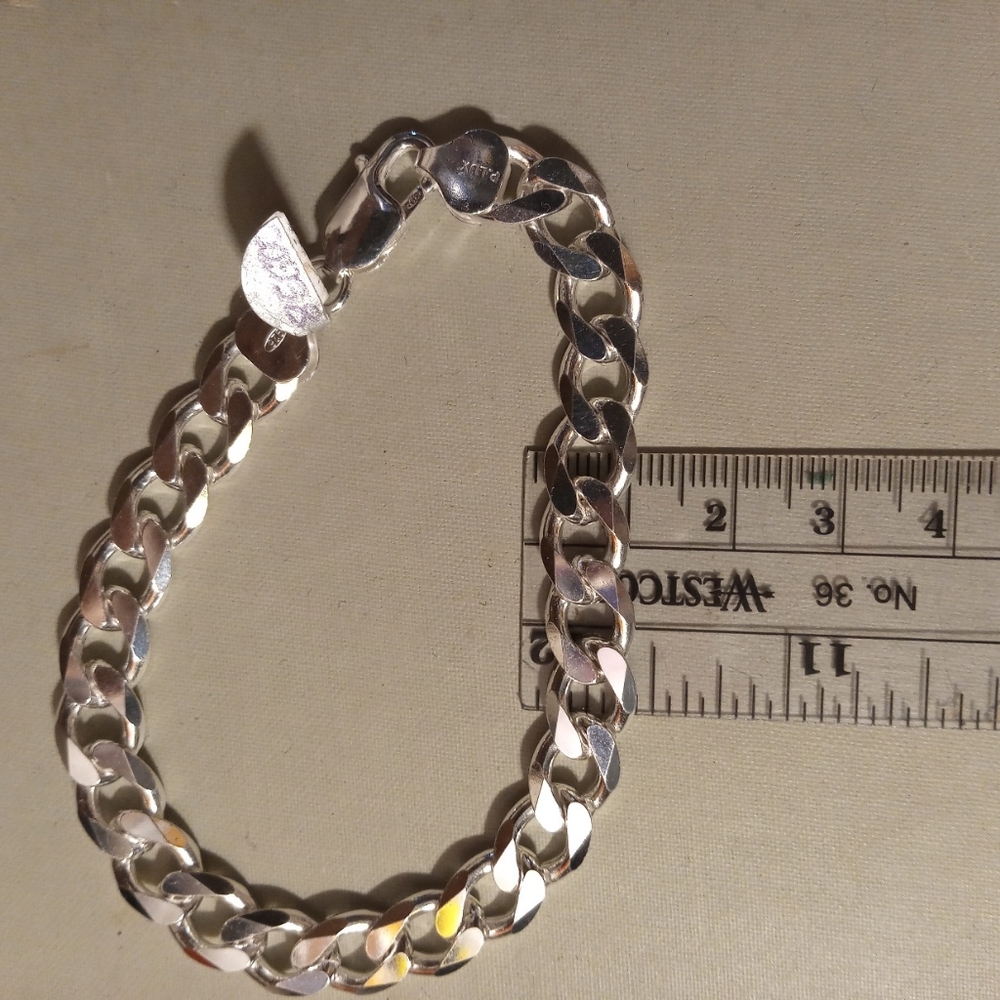Genuine 8 in. New Curb Link (Cuban Link) [Italian] 925 Sterling Silver Bracelet - Picture 9 of 10